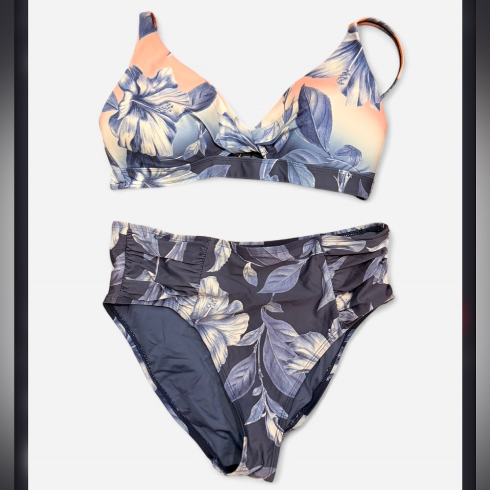 La Blanca Peach and Blue Floral Bikini‎